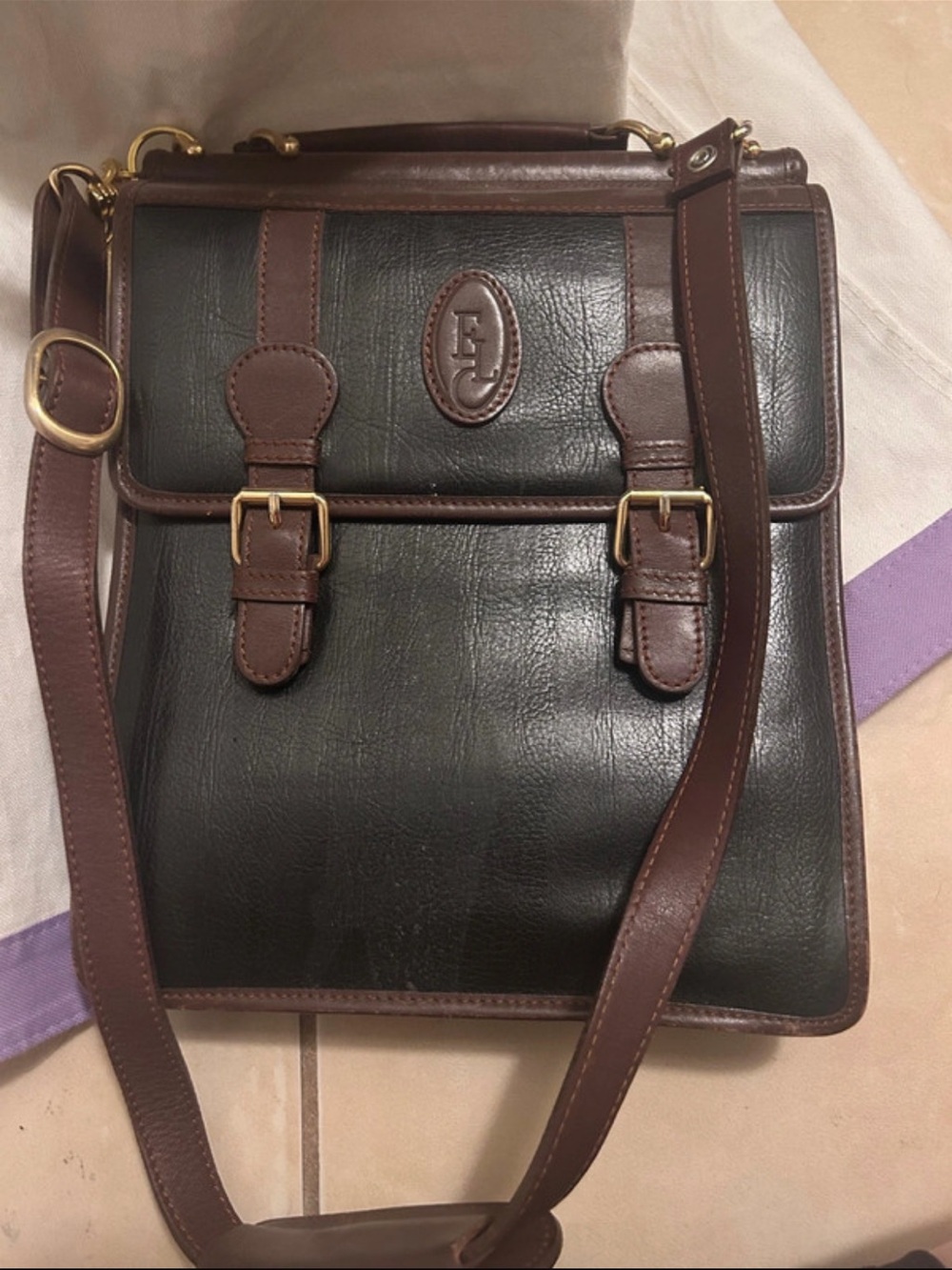 Brown and black satchel